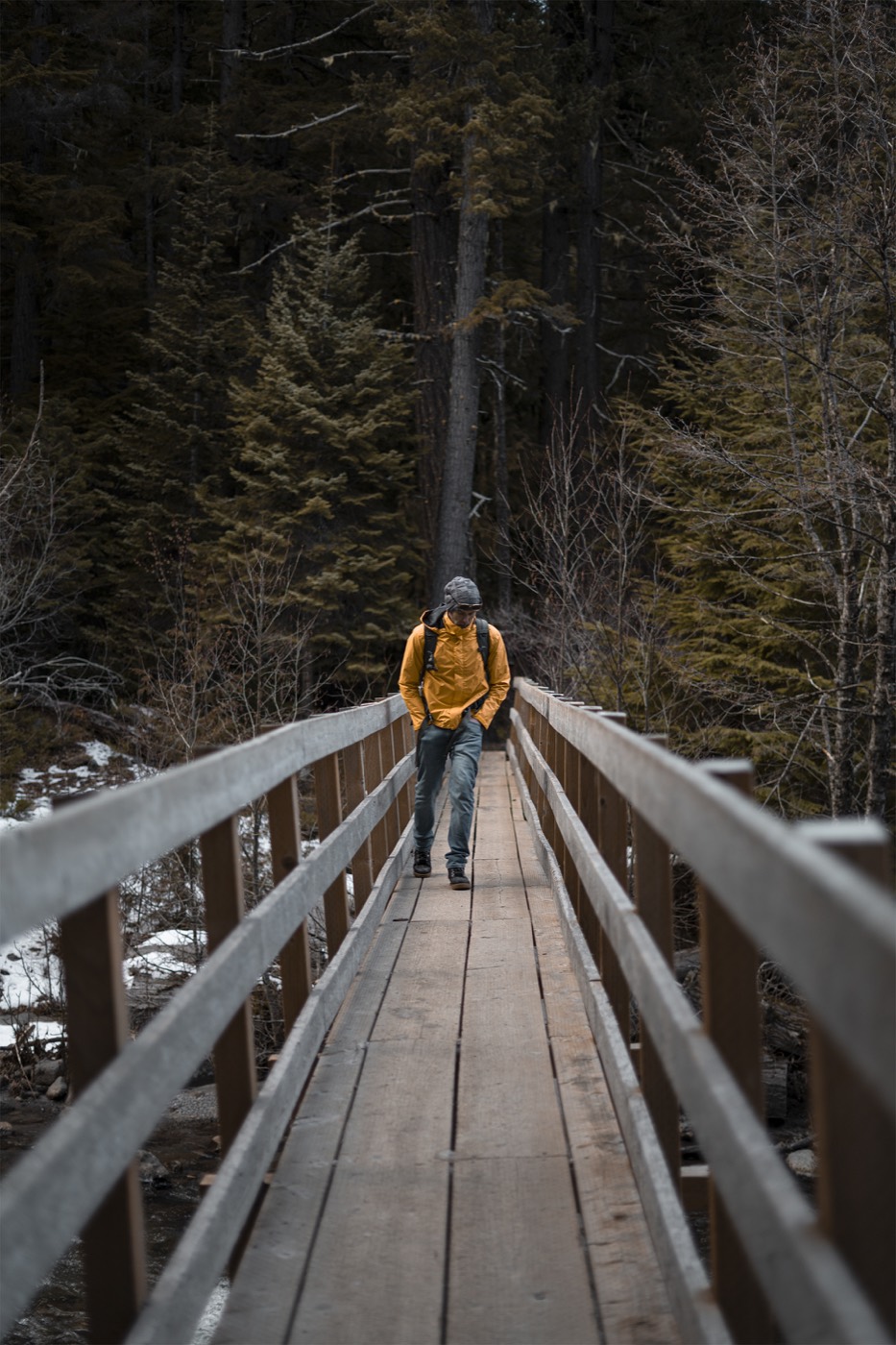 Outdoor lifestyle photography on a forest bridge